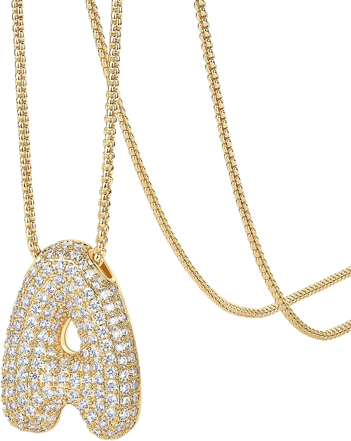 PAVOI 14K Gold Plated CZ Bubble Letter Necklaces for Women, Initial Pendant