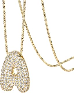 PAVOI 14K Gold Plated Cubic Zirconia Bubble Letter Initial Necklaces for Women | Gold Balloon Necklace Letter | Chunky Pendant Necklaces