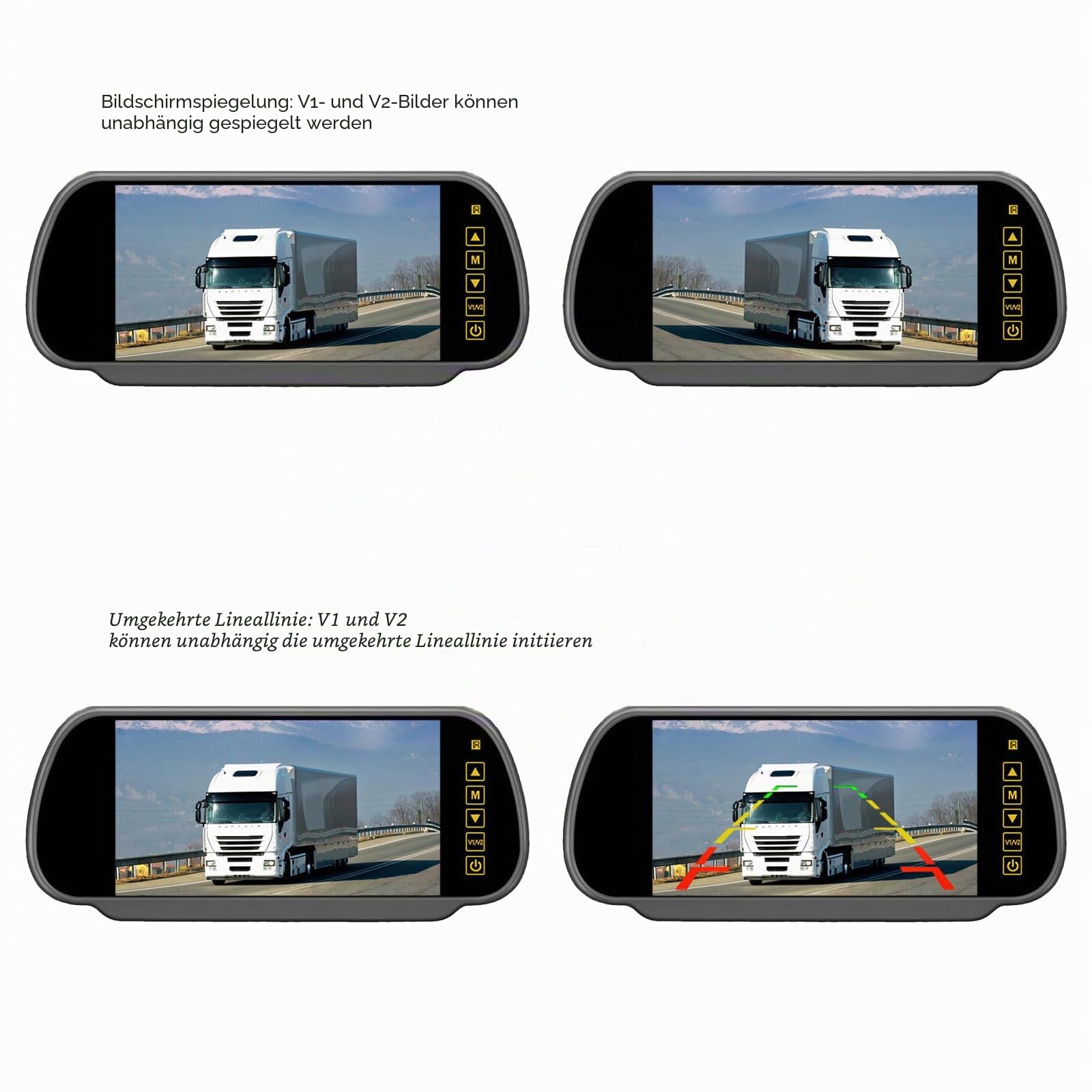 17,8cm Rückspiegel-Monitor LKW Wohnwagen mit Nachtsicht Rückfahrkamera | 12V-24V 7 Zoll LCD HD Farbmonitor，Anhänger Wohnmobil 4-polig robuste 18LEDs wasserdicht Backup Kamera mit 10m Luftfahrt Kabel