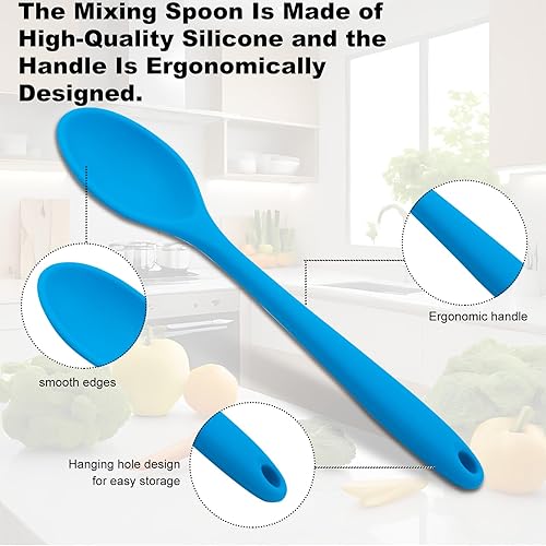 Miniatura 3 de Cuchara de silicona, 4 cucharas mezcladoras, cuchara pequeña de silicona para mezclar, hornear, remover raspar, cucharas de cocina de silicona de 8