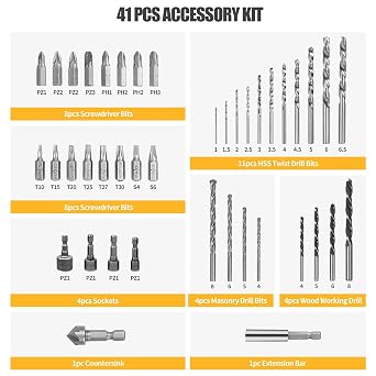 C P CHANTPOWER 41PCS Mixed Drill & Screwdriver Bit Sets with Storage Case