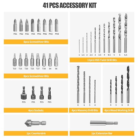 C P CHANTPOWER 41PCS Mixed Drill & Screwdriver Bit Sets with Storage Case