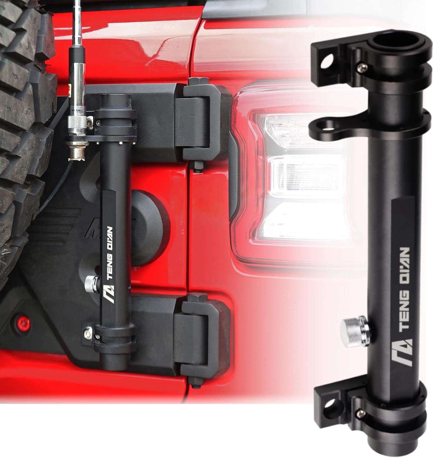 Wrangler Flag Pole Mount & CB Antenna Holder, Tailgate Hinge Flagpole Mounted Bracket Multi-Function Compatible with 2007-2017 JK/JKU,2018-2026 JL/JLU, No Drilling(Black)