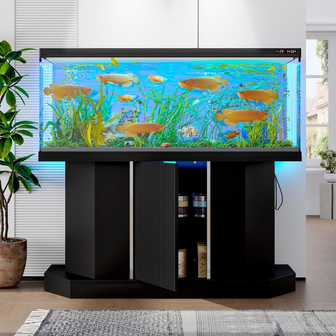 55-75 Gallon Fish Tank Stand with Power Outlet, Heavy Duty Aquarium Stand with 4 AC & 2 USB Ports, 880LBS Capacity Storage Cabinet for Turtle & Reptile Tank (Black)