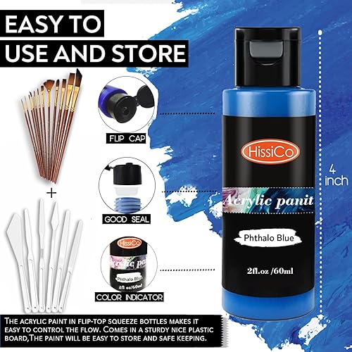 Miniatura 10 de Juego de pintura acrílica Expert de 24 colores (0.74 fl oz), tubos de 0.7 fl oz con 3 pinceles de pintura, kits de arte, pintura acrílica para niños