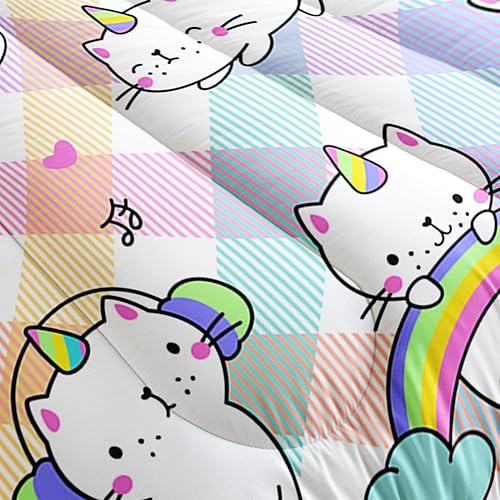 Miniatura 3 de AILONEN Juego de edredón de gatos de unicornio, tamaño individual, juego de ropa de cama de unicornio arcoíris para niños y niñas, bonito juego de