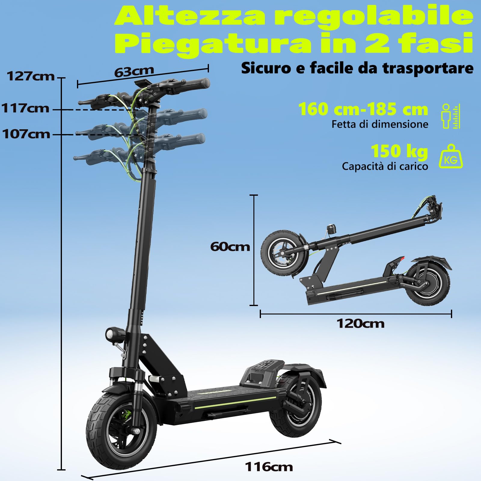 Monopattino Elettrico Adulto, 500W,Autonomia 55-90KM, 13AH/18.2AH Massimo 150 kg, Doppio Ammortizzatore e Freni Disco Anteriori Posteriori,Pneumatici 10 Pollici,E-Scooter Pieghevole