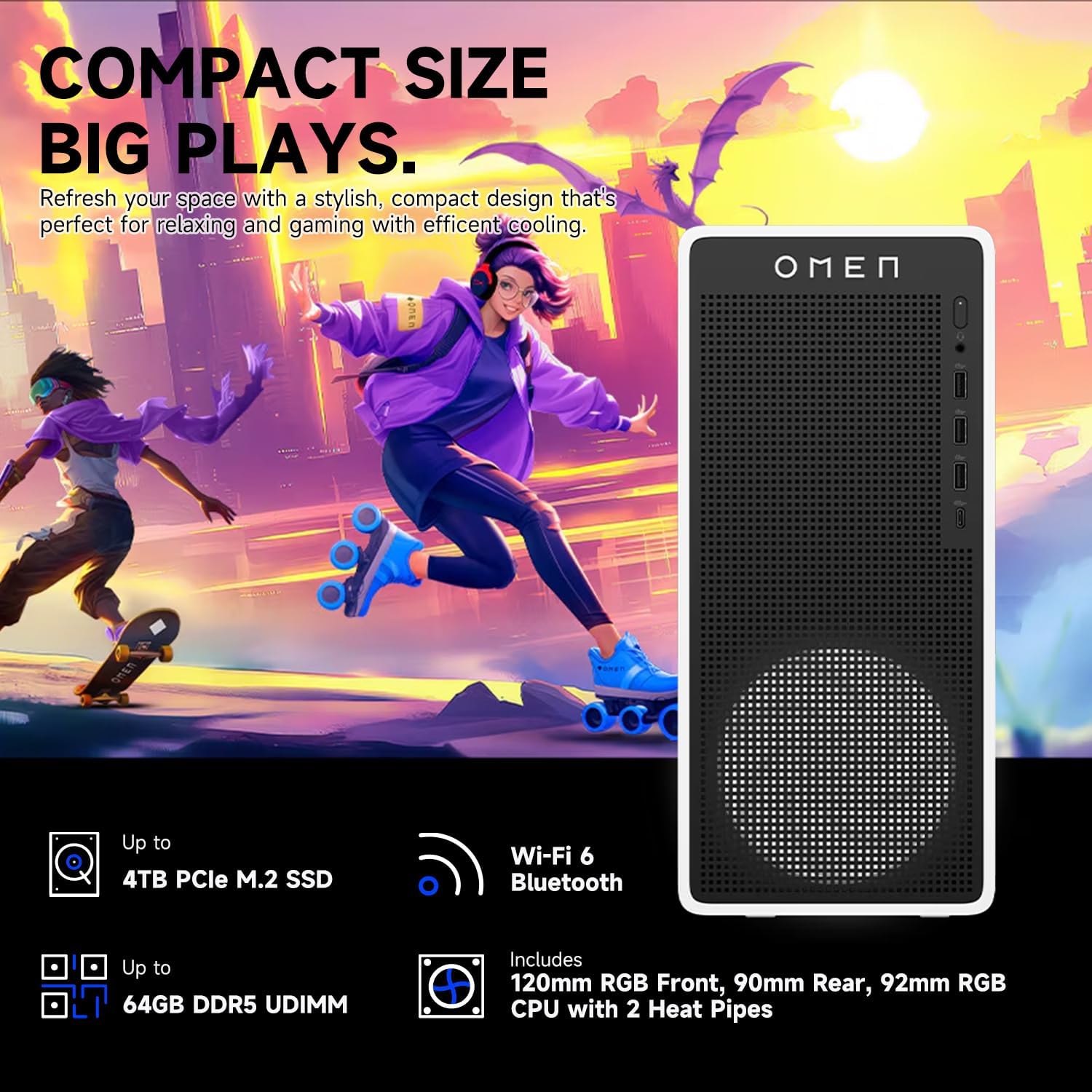 HP OMEN 16L TG03 RTX 5060 Gaming Desktop, Intel Core i7-14700F, NVIDIA RTX 5060, 64GB DDR5 RAM, 1TB SSD, RGB Light Studio & Gaming Hub, W11H,White, Bundle with Thunderobot KG3089R Gaming Keyboard