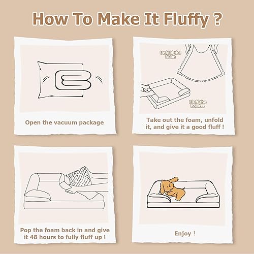 Miniatura 7 de Cama ortopédica para perros de tamaño mediano, sofá cama beige para perros con funda extraíble lavable de espuma viscoelástica para mascotas, cama