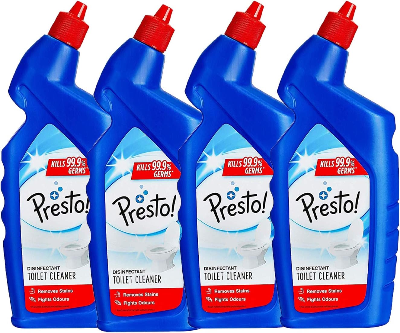 Amazon Brand - Presto! Disinfectant Toilet Cleaner, Original | 4 Litre | 1 L X 4 Packs | Kills 99.9% Germs | Removes Tough Stains | Provides Long Lasting Freshness