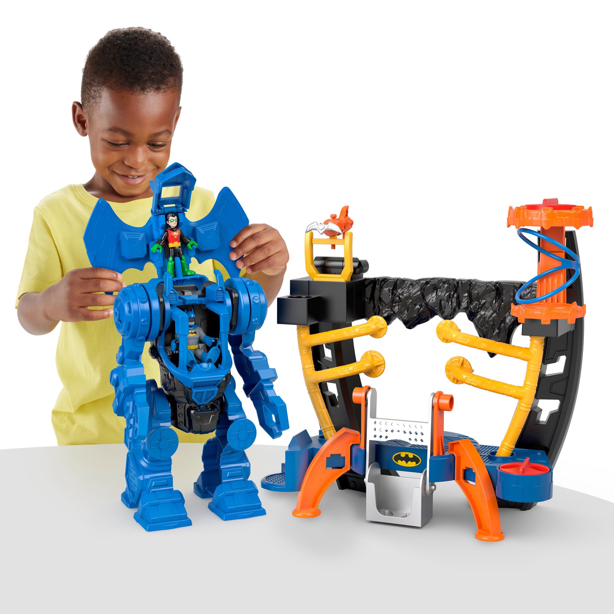 Fisher-Price Imaginext DC Super Friends Batman Robocentrum dowodzenia Zestaw do zabawy z odczepianym robotem (25 cm) oraz figurkami Batmana i Robina, dla dzieci od 3 roku życia, HML02