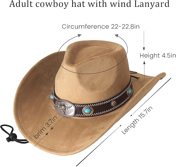 Wildarms Cowboy Hat with Bandana - Adjustable Wide Brim Western Hat for Men & Women,Rodeo Christmas Cowgirl Hats Gifts