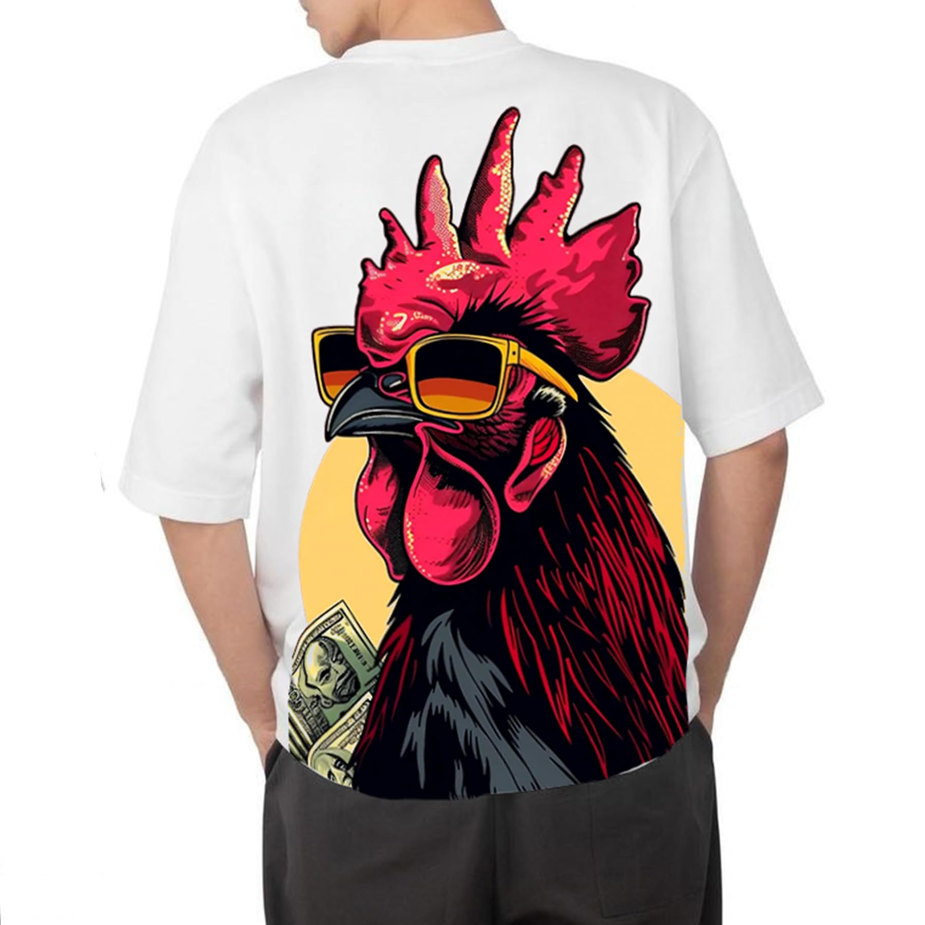 aroa Tshirt Cool Red Rooster Model : 040 Men Cotton Printed Oversized/dropshoulder/Round Neck White Tshirt for Men Women Unisex-picture-11