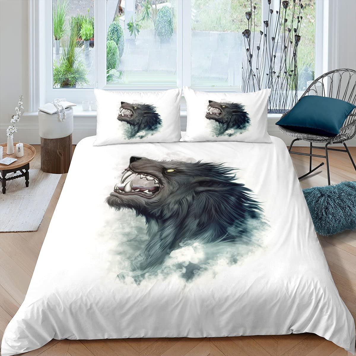 Housse de couette loup grand lit hypoallergénique respirant