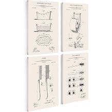 Poster Master 4-Piece Bath Tub Blueprint Canvas - Toilet Paper Holder Patent Print - Comb & Toothbrush Art - Technical Drawing Wall Design - Bathroom Decor - Available in 8x10 to 30x40