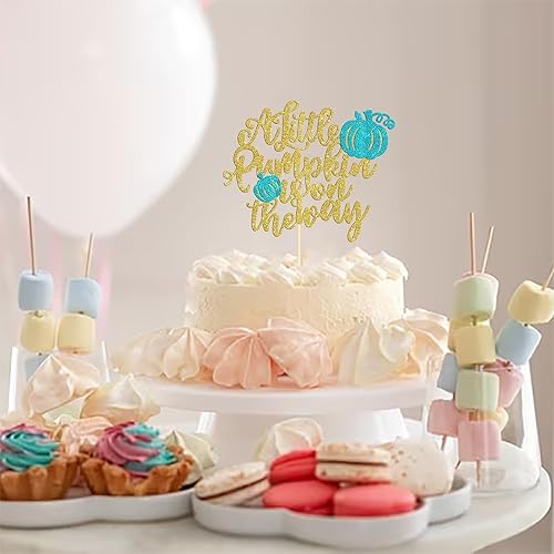 Miniatura 7 de Rsstarxi 1 paquete de decoración de pastel con purpurina "A Little Pumpkin Is on the Way" con purpurina para decoración de pastel de baby shower,