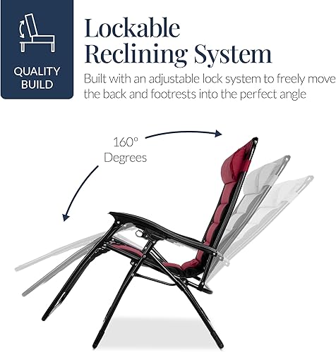 Miniatura 8 de Best Choice Products Silla acolchada de gravedad cero de gran tamaño, reclinable plegable para patio al aire libre, tumbona antigravedad XL para