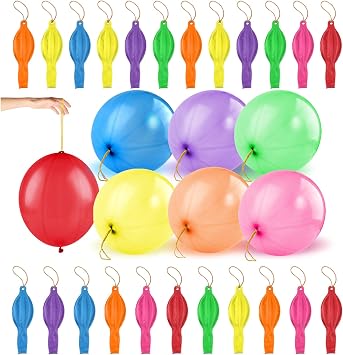 30pcs Punch Balloons for Kids, Thickened Neon Punching Balloon, Large Heavy Duty Balloons with Rubber Band Handle for Easter Egg Fillers, Birthday Party Favors, Goodie Bag, Prizes