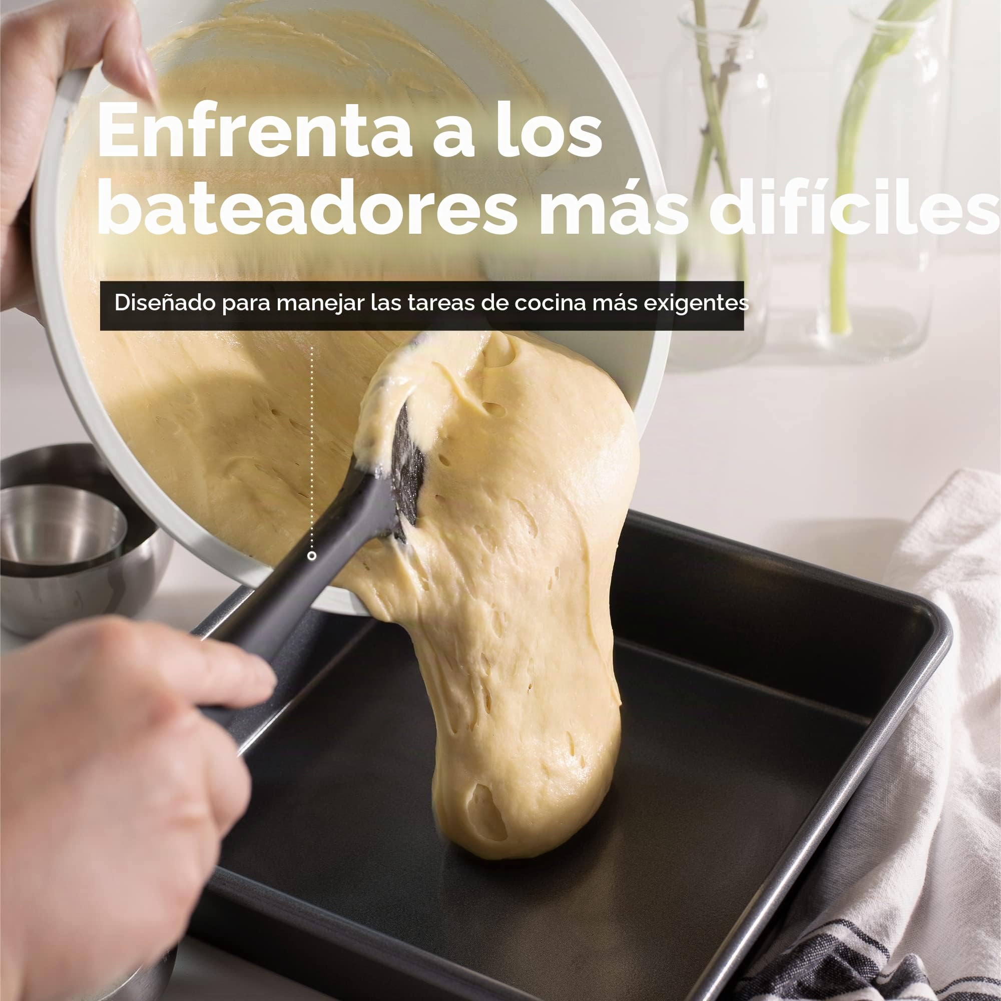 DI ORO Seamless Series - Juego de 2 espátulas y espátulas de silicona Pro XL, resistentes al calor, antiadherente, de grado comercial, raspadores grandes para mezclar y hornear (negro)