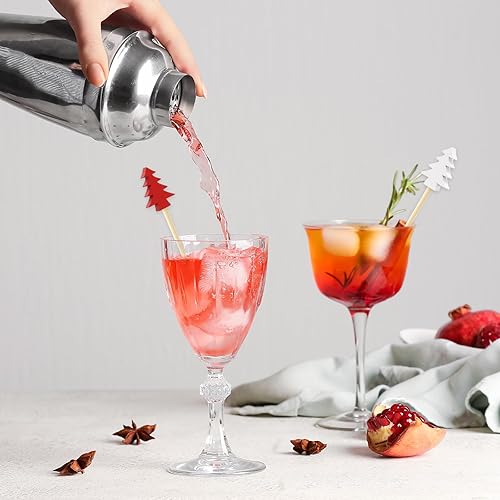 Miniatura 5 de Whaline 200 palillos de cóctel de Navidad, varios palillos de dientes de bambú de Navidad, árbol de Navidad, copo de nieve, alce, brochetas largas