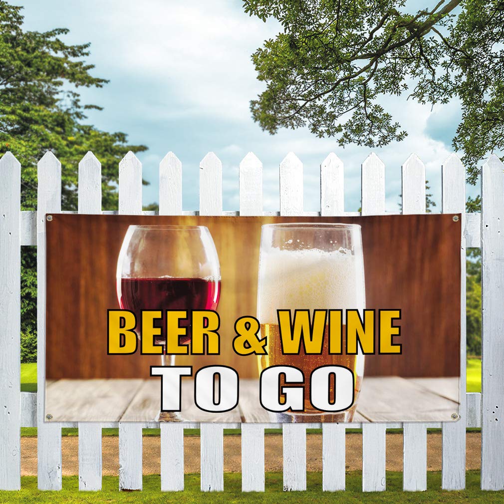 BEER & WINE TO GO All-Weather Vinyl Banner Sign – 2x5 Feet With Grommets For Indoor/Outdoor Use