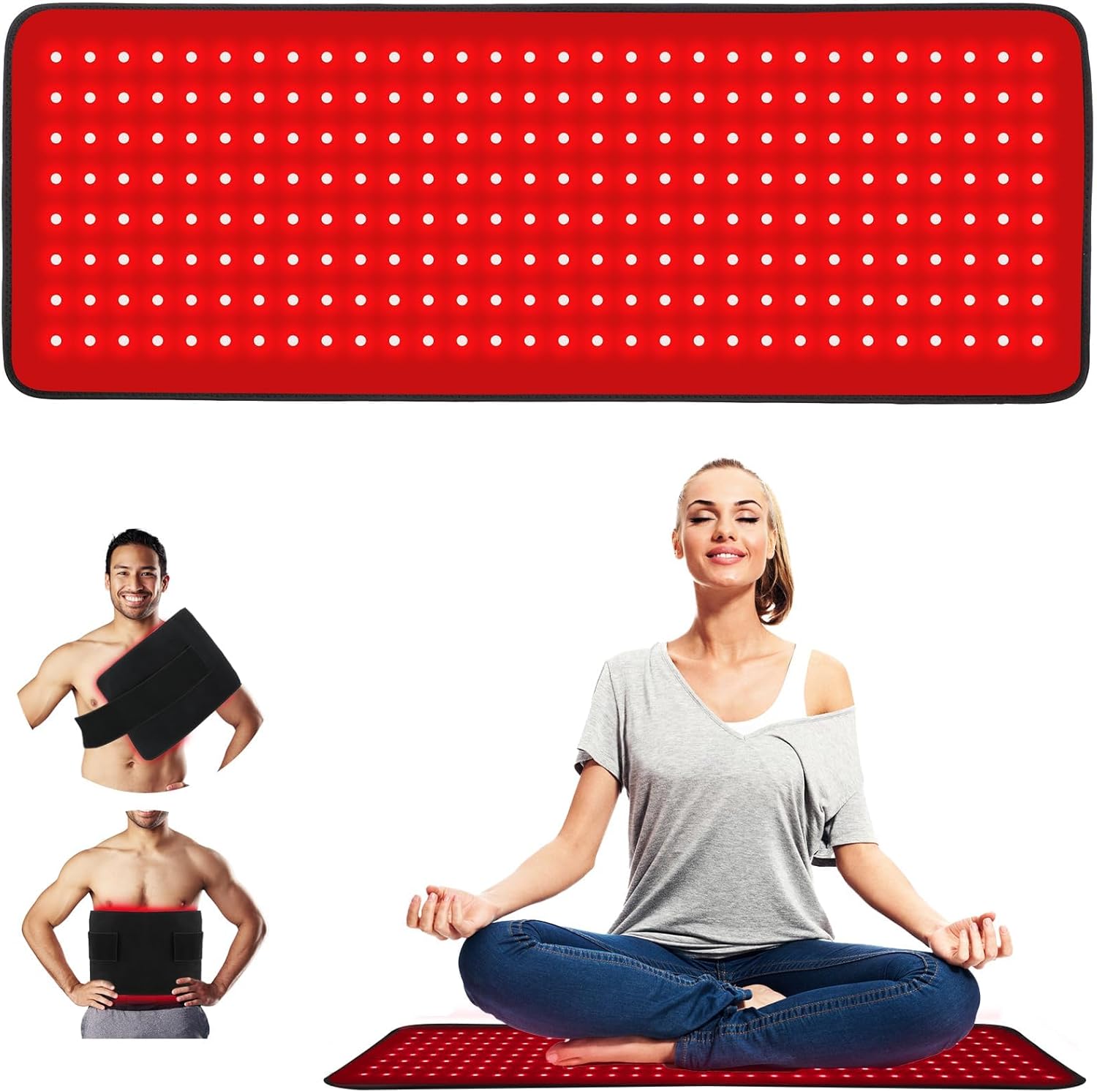 LOVTRAVEL New 31.5'' X 11.8'' LED 660nm Red Light and 850nm Near Infrared Light Therapy Devices Mat Large Wearable Pads Belt Wrap for Body Pain Relief