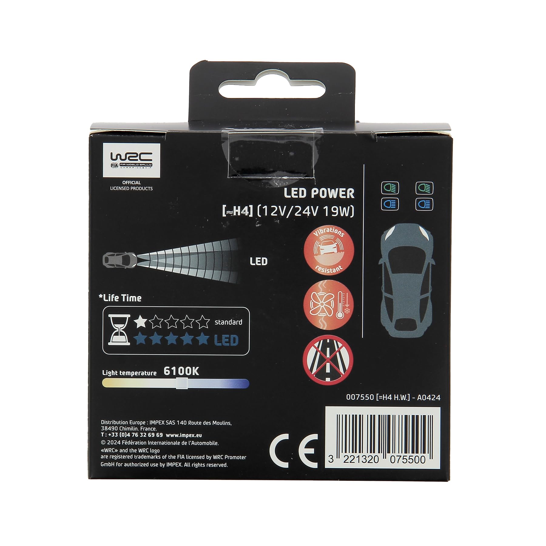WRC 007550 2 żarówki LED H4 12V / 24V 19 W, mocna lampa samochodowa