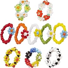 10PCS Bead Rings, Fiore a Margherita Anelli con Perline per Donna Ragazze, Anelli Carini Fatti a Mano di Riso, Gioielli Impilabili Boho Regolabili, Anelli Estetici, Regalo per Compleanno Festa