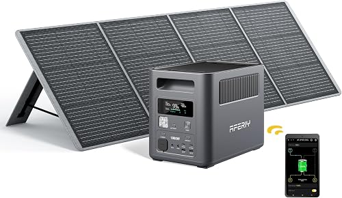 AFERIY 1800W Generador Solar con 200W Panel Solar, 1024Wh Estación de Energía Portátil, 2 Tomas de CA 1800W (220V), Total 9 puertos de salida, Ideal para Camping, emergencias, Energía de Respaldo