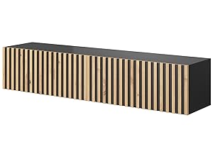Selsey Telire - Mueble de TV Colgante - Negro con Frente de Listones de Roble Artisan - 175 cm