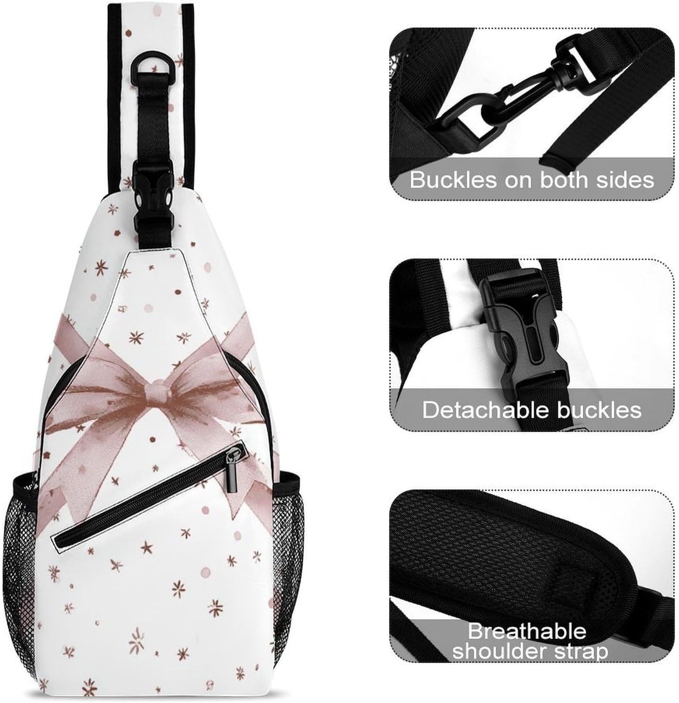 Bow Tie Sling Crossbody Bag Lightweight Chest Shoulder Backpack for Outdoor Sports
