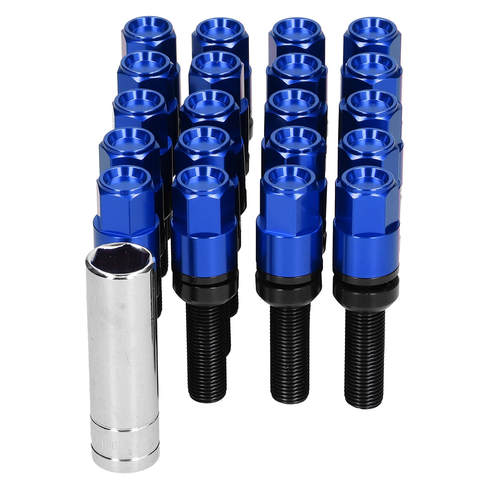 20 Stück Verlängerte Radschrauben, M14 X 1,5 Stahl, 28 Mm Gewinde mit Hülse, Universell für Auto (Blau)