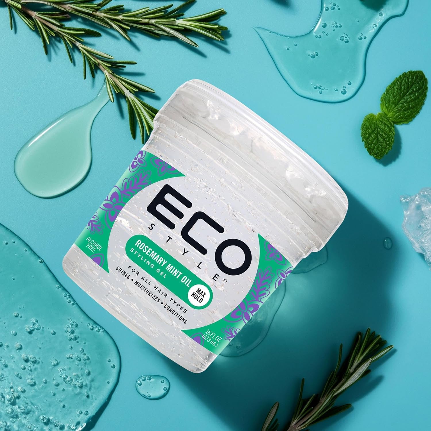 Eco Style - Gel de peinado con aceite de romero y menta, 16 onzas, restaura la humedad, promueve un cuero cabelludo saludable, sujeción y brillo