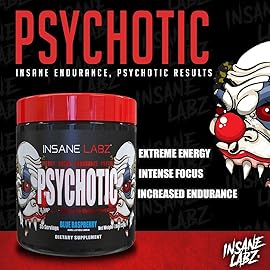 Insane Labz Psychotic, High Stimulant Pre Workout Powder, Extreme Lasting Energy, Focus and Endurance with Beta Alanine, Creatine Monohydrate, DMAE, 60 Srvgs, Grape