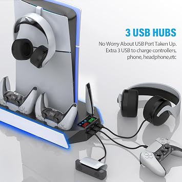 PS5/PS5 Slim Cooling Station Stand RGB with Dual Controller Charging Station for Playstation 5 Console PS5 Accessories PS5 Includes Controller Charger Cooling Fan Holder for