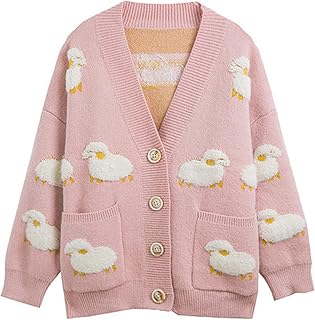 ARESU Furry Sheep Cardigans for Men and Women, Oversized Street Loose Cardigan Pullovers for Men, Hip-hop Japanese Knitted Sweaters for Couples-Pink-M