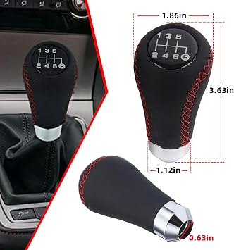 VBT Universal 5-Speed Leather Shift Knob with Boot Cover in Red - Fits Most Manual Transmission Cars (3.63 L x 1.86 W x 1.12 H)