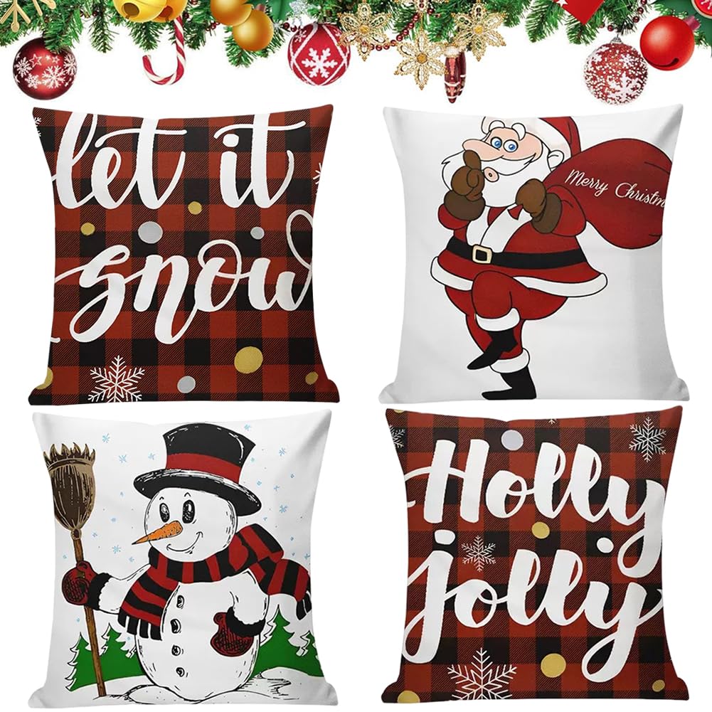 Wfkkmeq C Hristmas Ushion Overs Set, 4Pcs Hristmas Decorations Pillow Ases Sofa Ouch Pillowcases Xmas Snowman Decorative Pillow Ase Overholiday Decor Ushion Ase Sofa Ouch Living Room
