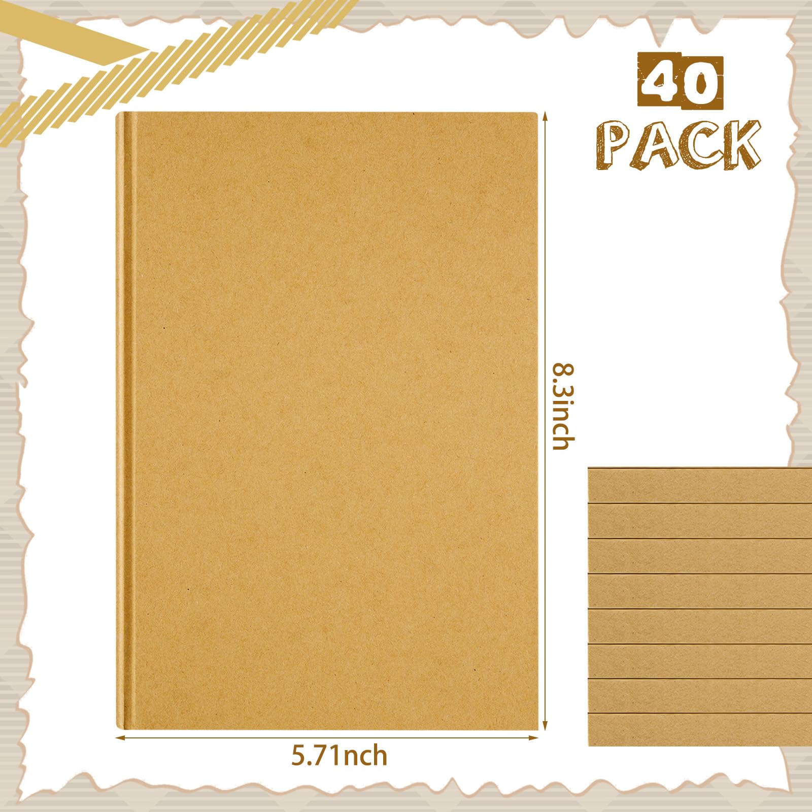 Henoyso 40 quaderni vuoti in carta kraft, 100 fogli/200 pagine, senza righe, con copertina rigida, per scrivere e disegnare, per regali, studenti, scuola, ufficio (20 x 14 cm, Kraft)
