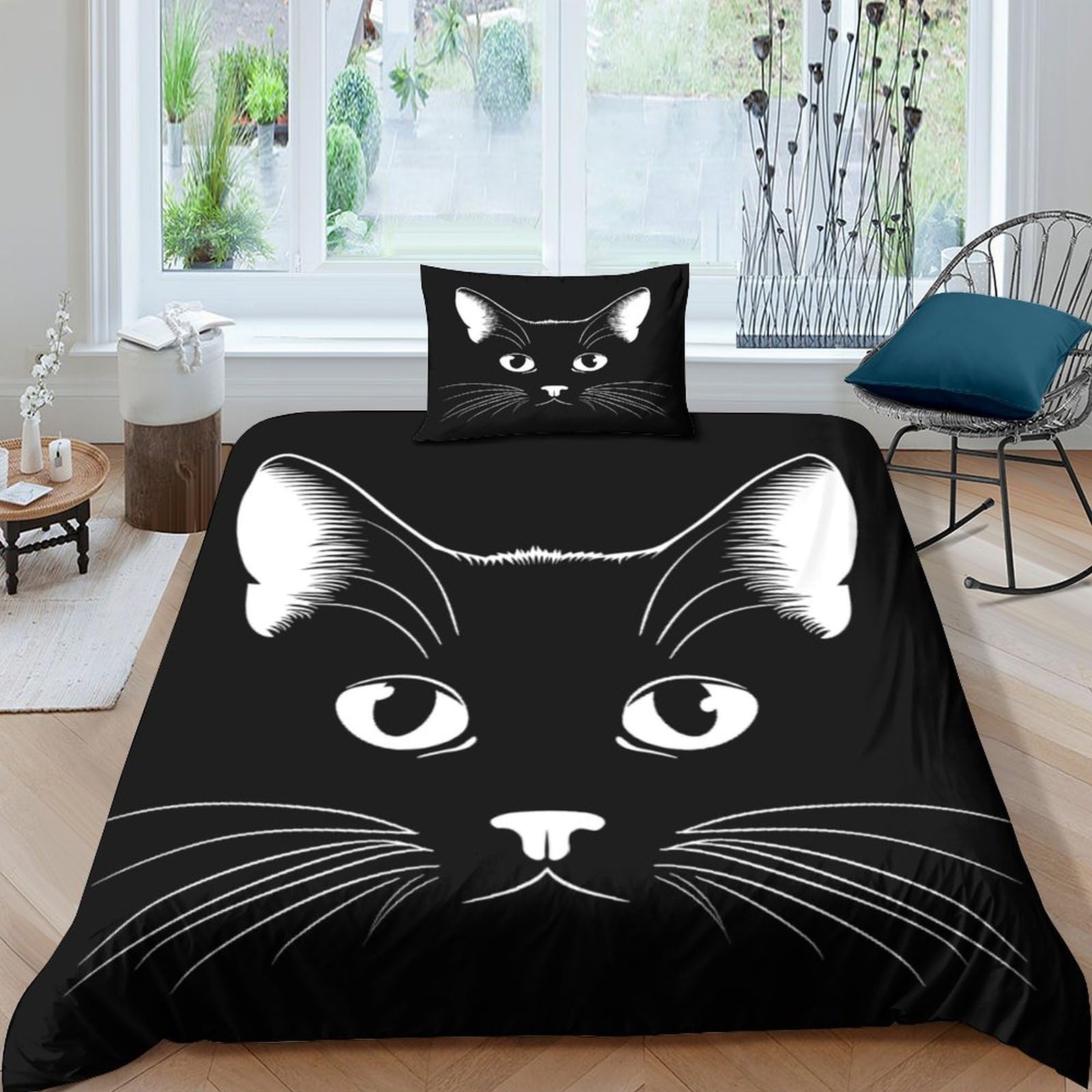 Literie chat 3D housse de couette single en microfibre avec taie d'oreiller