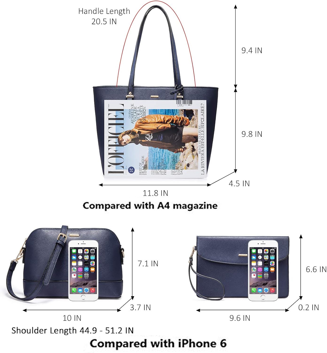 Miniatura 4 de LOVEVOOK Monederos y bolsos para mujer bolsas de mano de moda bolsa de hombro asa superior juego de 3 piezas