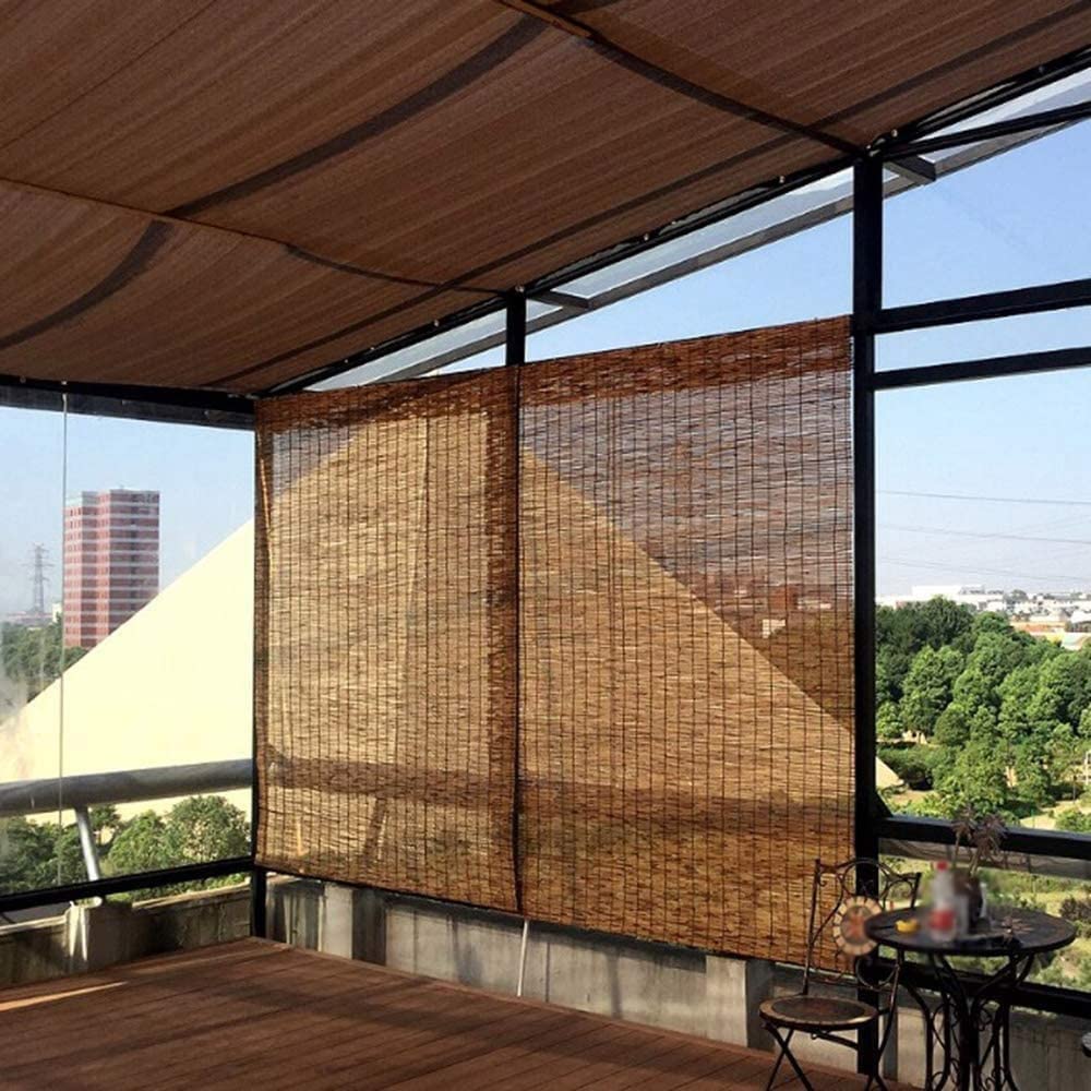 GSKDZG Natural Bamboo Roll Up Shades Retro Reed Roller Blinds For Indoor Outdoor Patio Pergola Roman Shades, Custom, Cordless, Brown