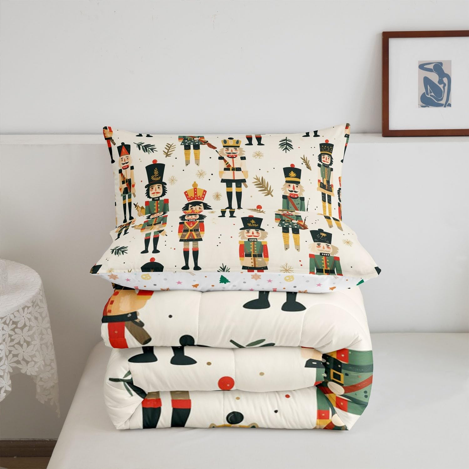 Feelyou Merry Christmas Comforter Set for Kids Boys Girls Christmas Nutcracker Comforter Queen Size Xmas Deer Elk Decor Bedding Set Decor Duvet Set Cartoon Nutcracker Quilt Set 3Pcs