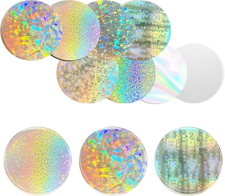 200Pcs 2.76"Maker Supplies Sparkling Film Badge Protective Films 8 Styles Clear Holographic Glitter Styles for 2.25" Button Maker Pin Maker Machine