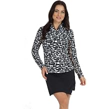 IBKUL Athleisure Wear Sun Protective UPF 50+ Icefil Cooling Juno Print Long Sleeve Mock Neck Top 10759 Black/White/Juno/XS