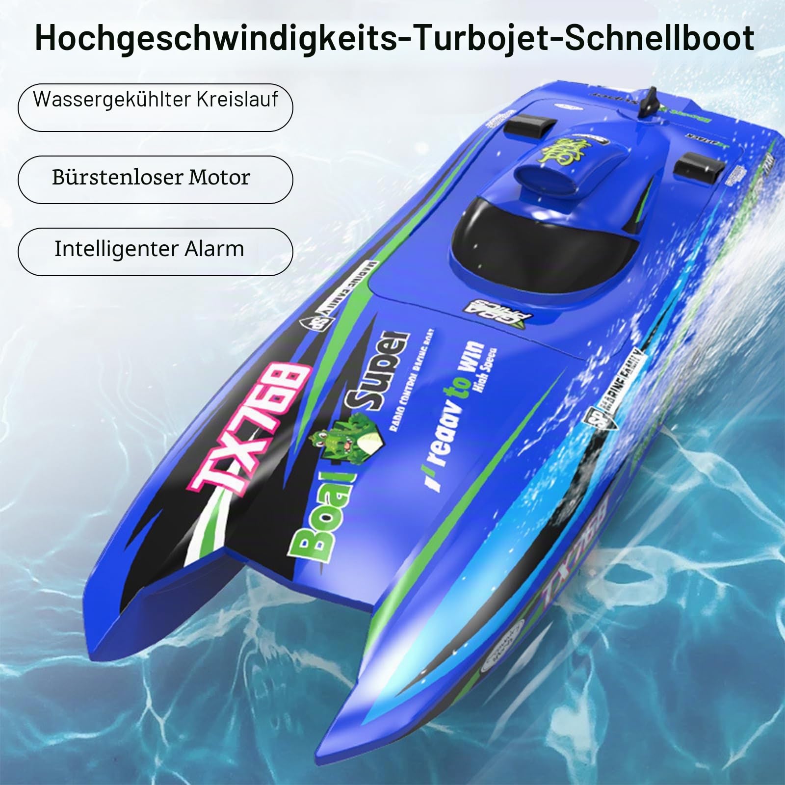 Goolsky Ferngesteuertes Boot, 2,4 GHz, hohe Geschwindigkeit, 30 km/h, bürstenloser Turbojet-Schnellboot, ferngesteuertes Schiff, Kühlung, wasserdicht