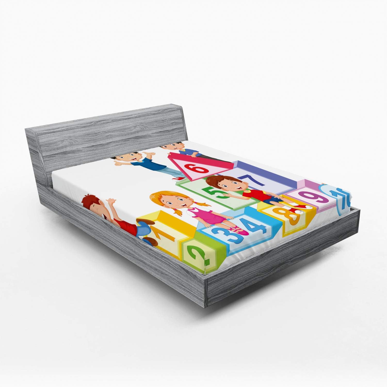 Ambesonne Science 2 Pack Fitted Sheet, Boys Girls Numbers, Bed Cover All-Round Elastic Deep Pockets 2 Pieces, Package Contains 2 Queen Size Fitted Sheets, Multicolor