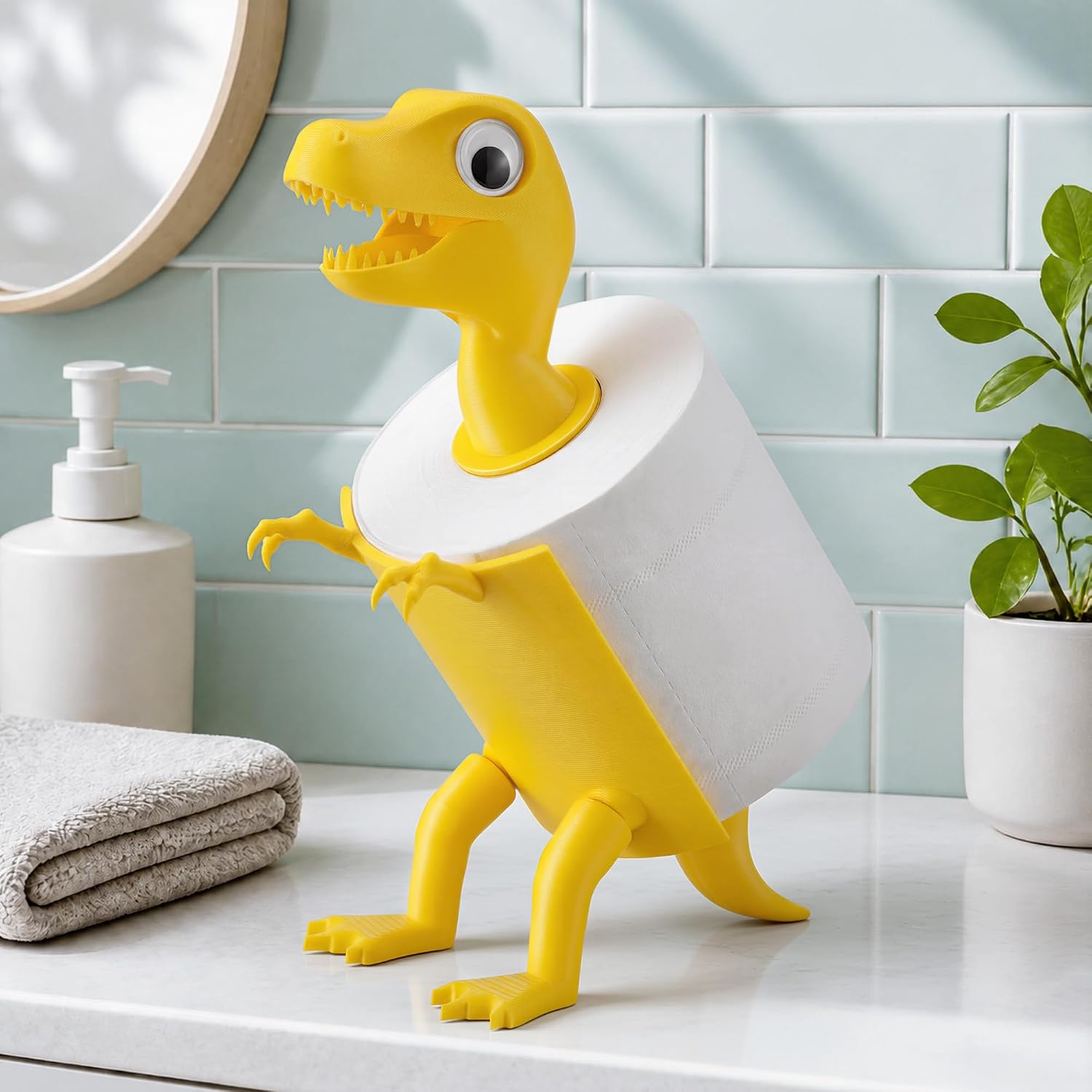 Saillong Dinosaur Toilet Paper Holder, Funny Yellow Dino Paper Roll Stand