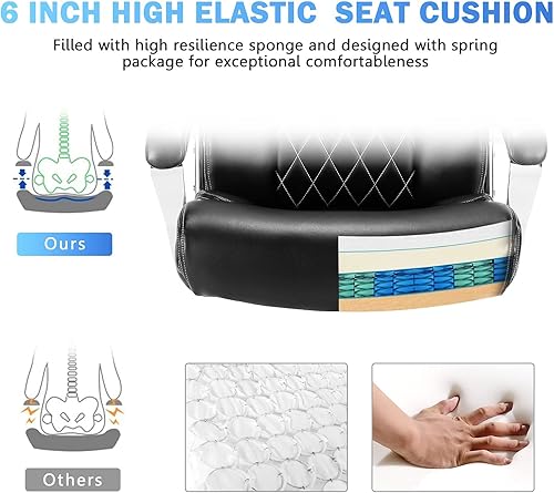 Miniatura 5 de Giantex 500 libras de cuero para oficina, altura ajustable para ejecutivos grandes y altos, base de metal, reposabrazos acolchado, respaldo mecedor,