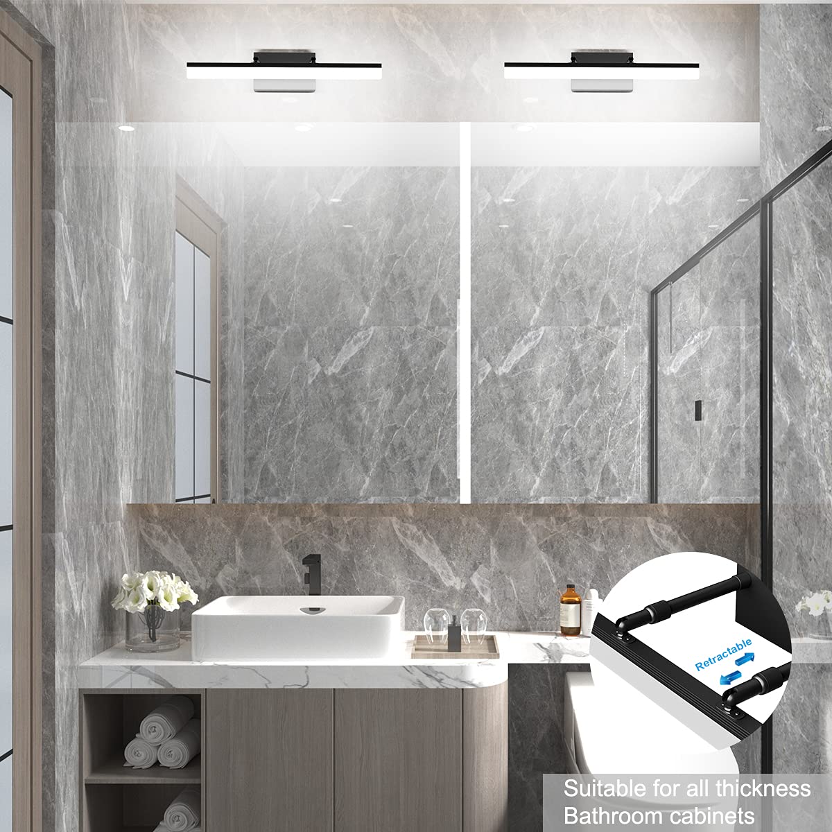 4-light Bathroom Lighting Aipsun Black LED Bathroom Vanity Light - 4 Light  Modern Fixture 6000K Cool White 27.2 Inch Floor Lamp, image size:1200x1200